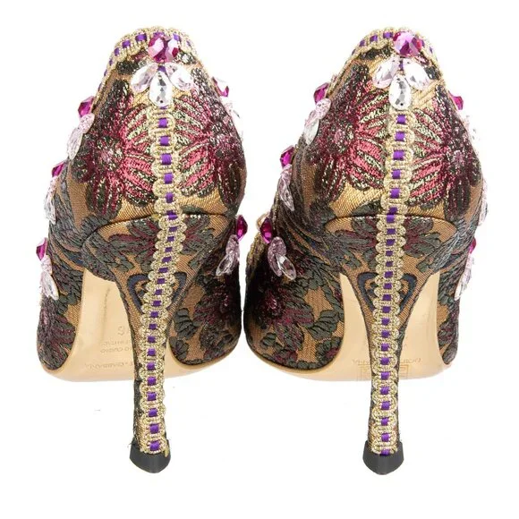 Dolce & Gabbana - Lurex Jacquard Crystals Embroidered Pumps ALADINO Gold EUR 39, - Picture 5 of 5